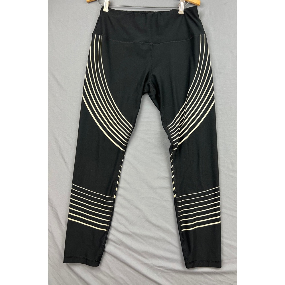 RBX Leggings Womens Large Black Cream Stripe High Rise Activewear Good